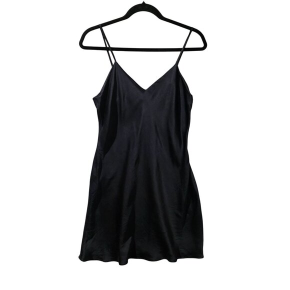 Vtg August Silk Black Slip Chemise Dress Satin 90s Y2K Grunge Goth Lingerie - Picture 1 of 6